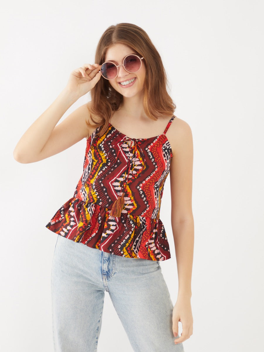 Red Printed Strappy Top