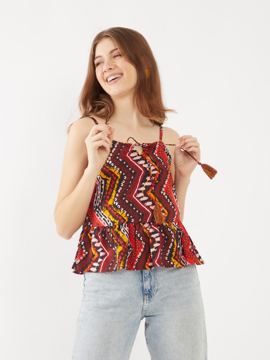 Red Printed Strappy Top