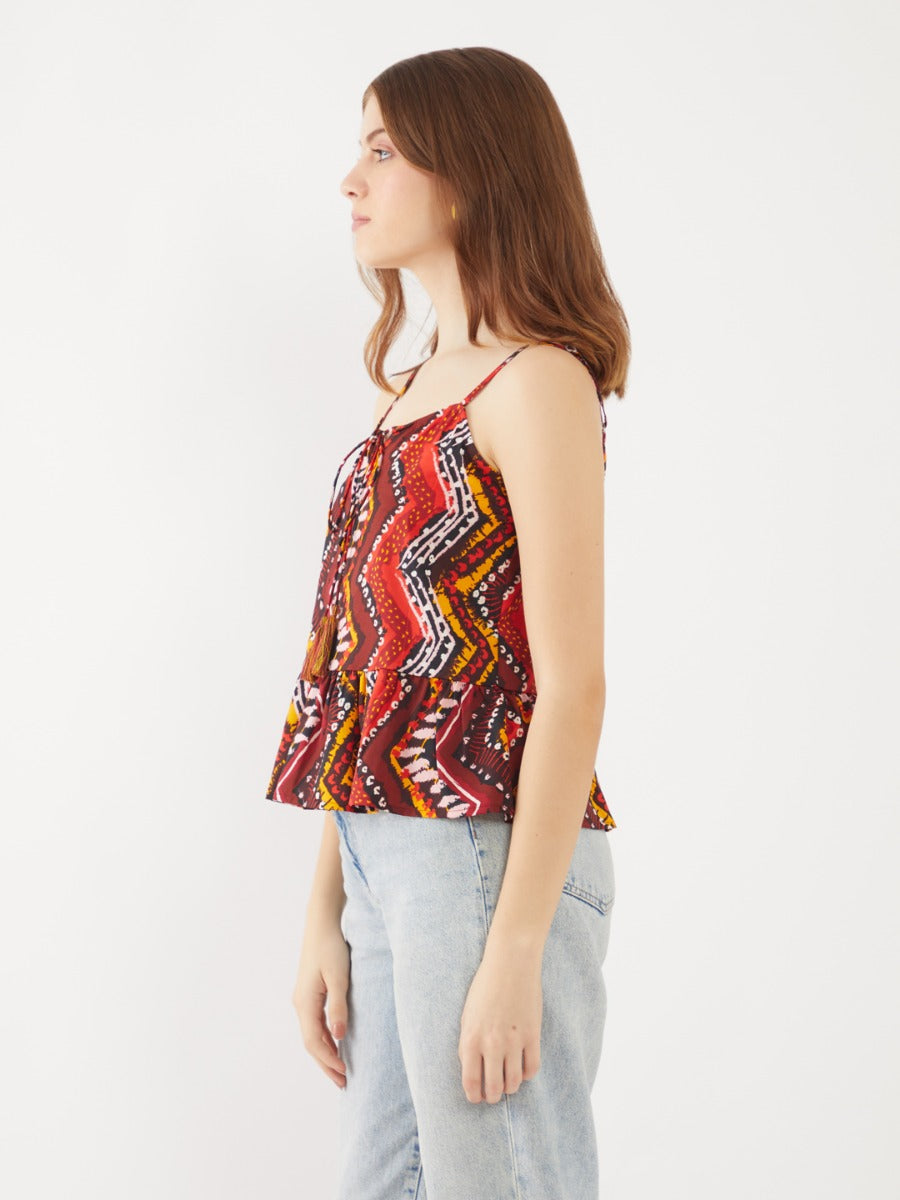 Red Printed Strappy Top