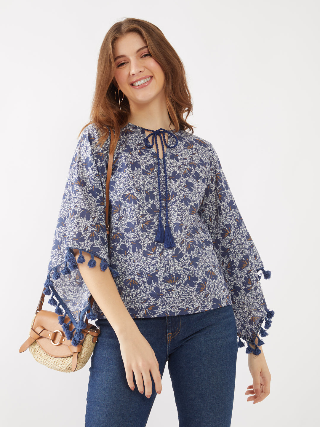 Blue Printed Tie-Up Top