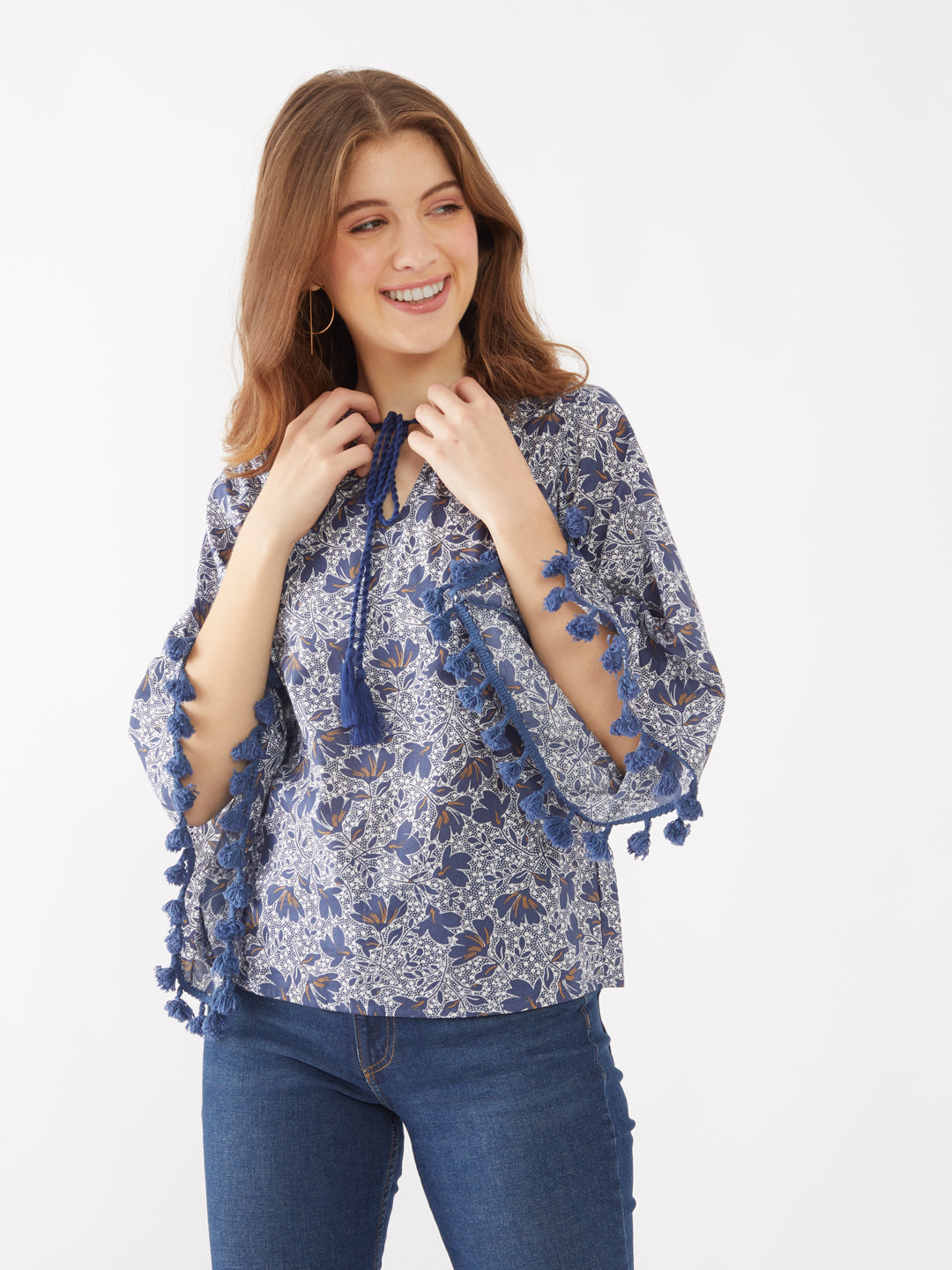 Blue Printed Tie-Up Top