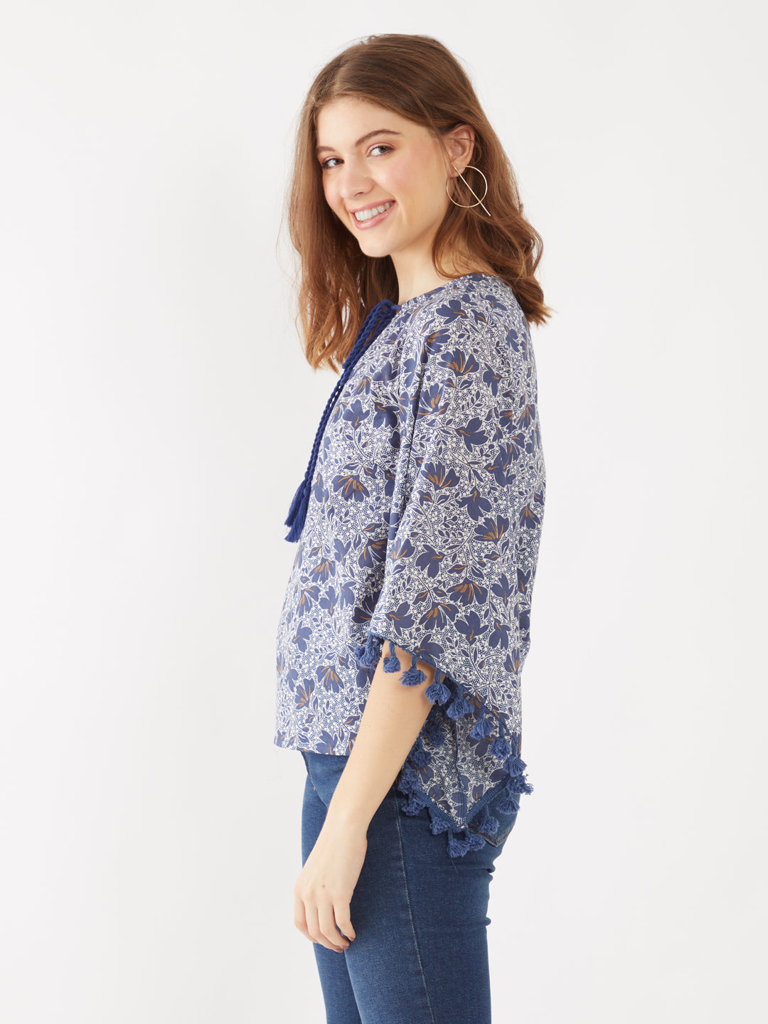 Blue Printed Tie-Up Top