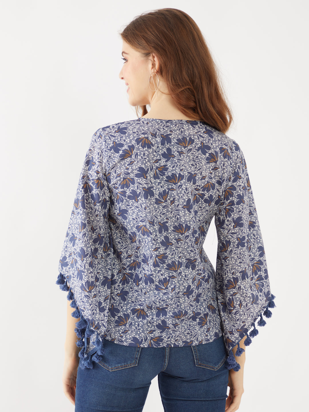 Blue Printed Tie-Up Top