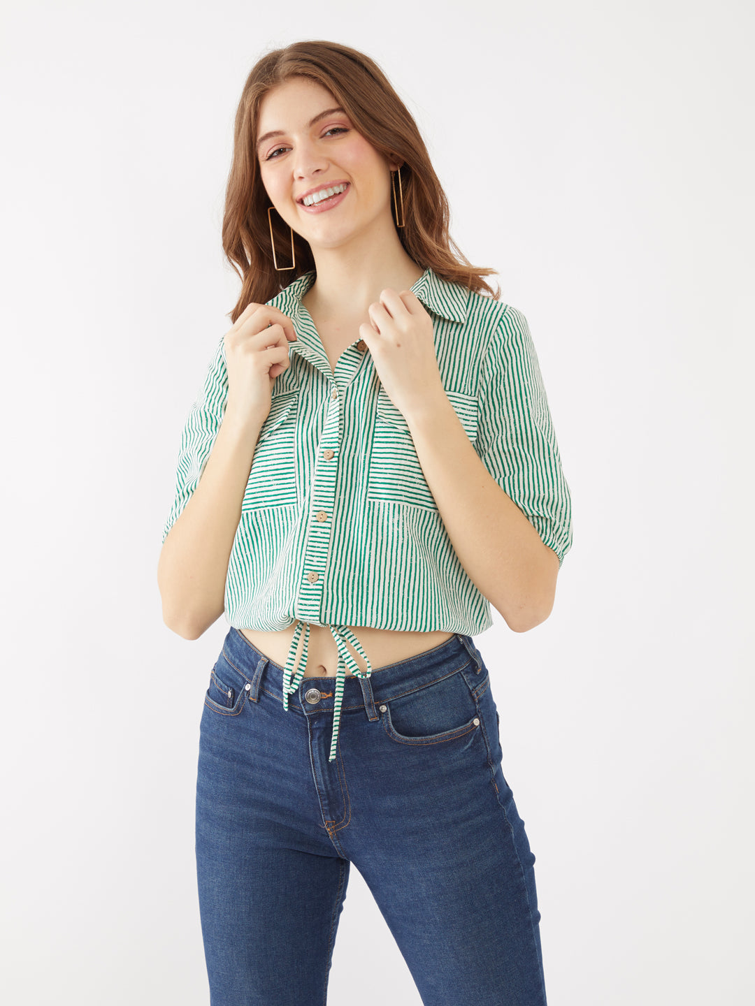 Green Printed Tie-Up Top