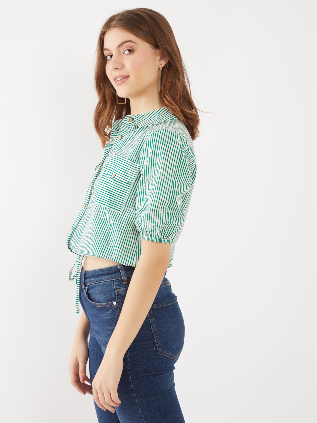 Green Printed Tie-Up Top