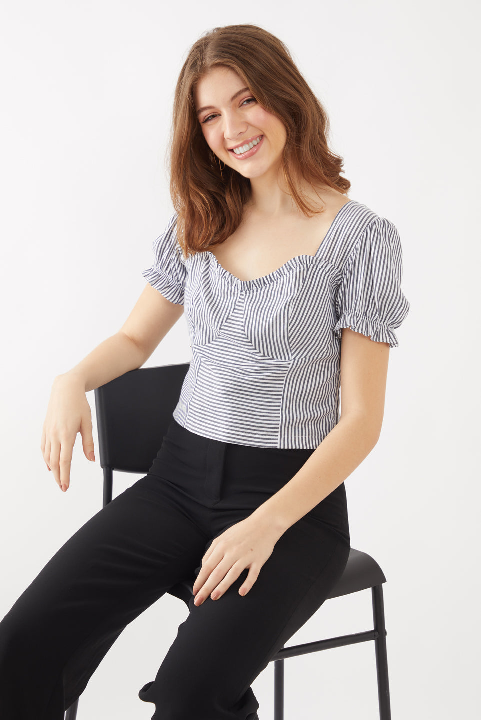 Black Printed Puff Sleeve Top