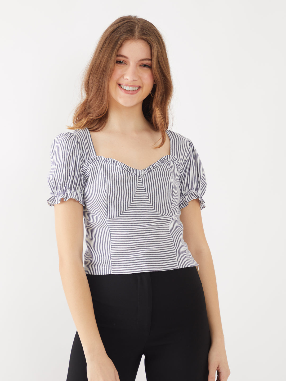Black Printed Puff Sleeve Top
