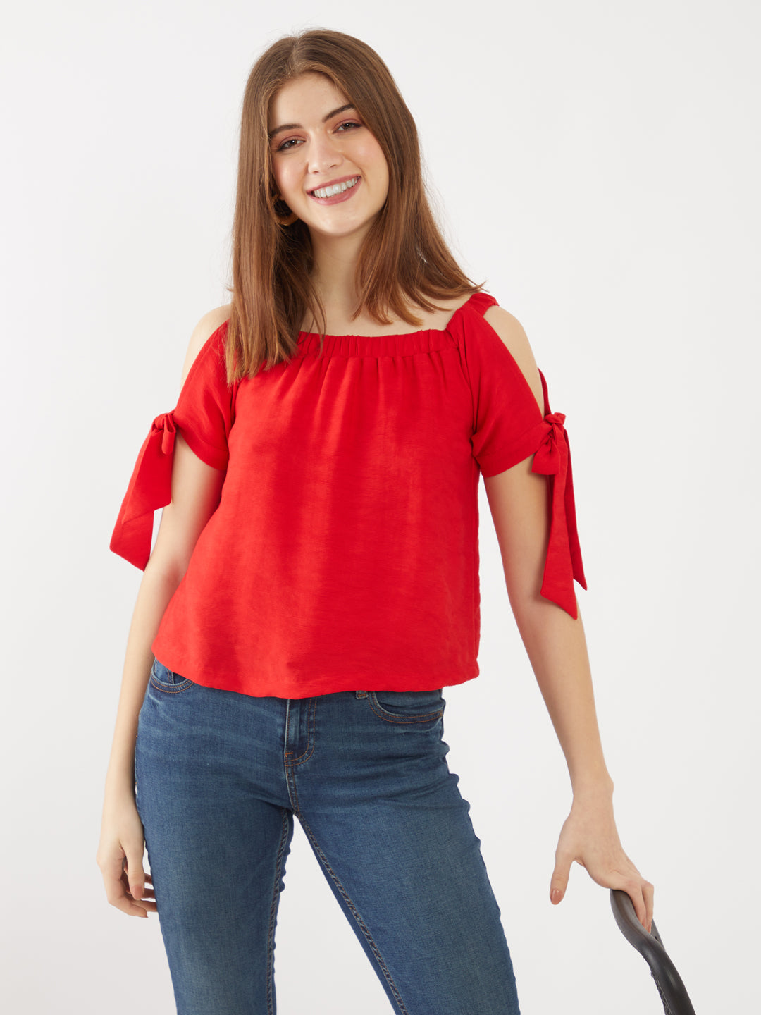 Red Solid Off-shoulder Top