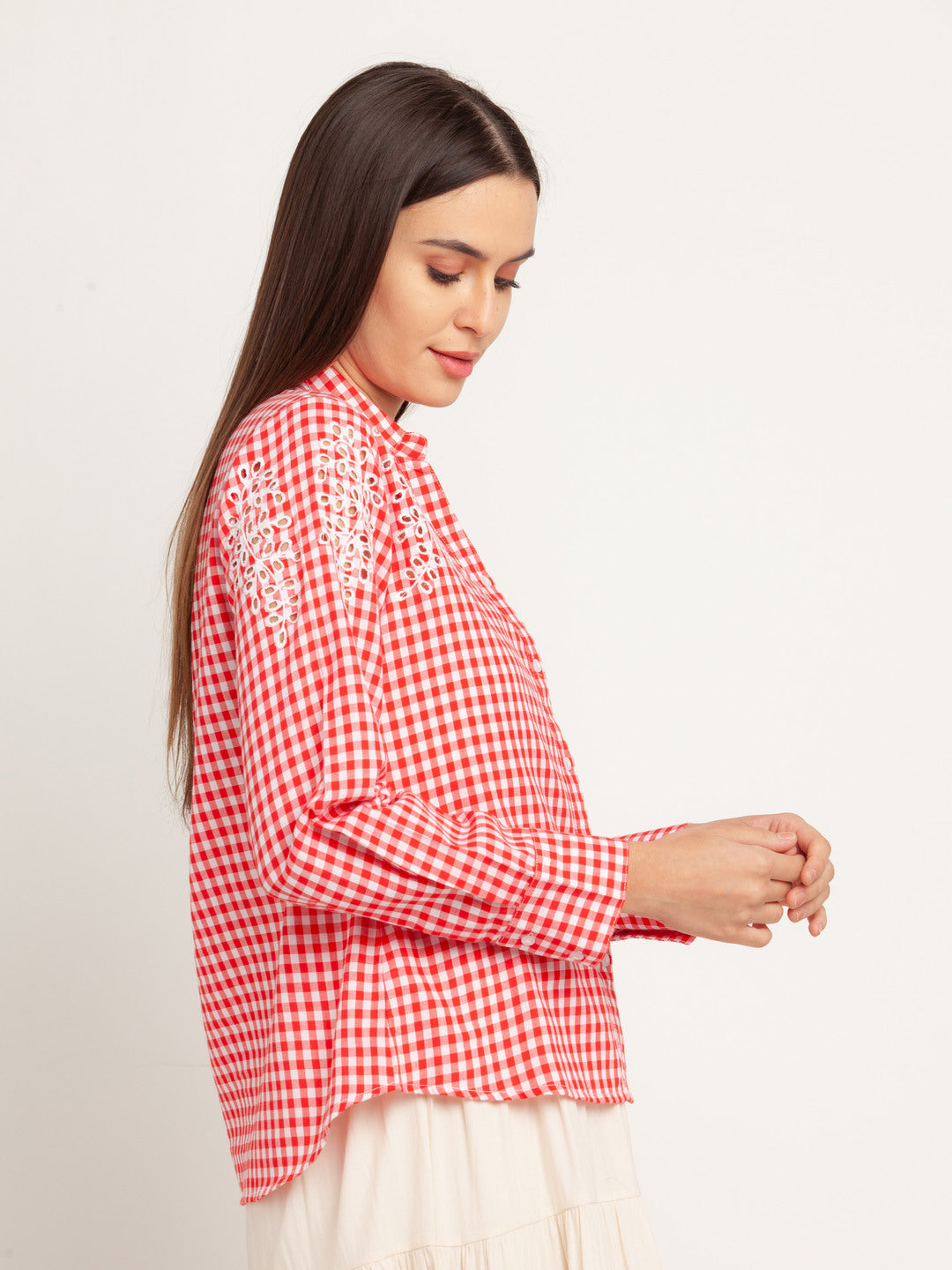 Red Striped Long Sleeves Top For Women