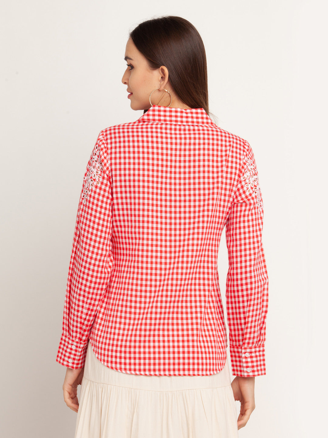 Red Striped Long Sleeves Top For Women