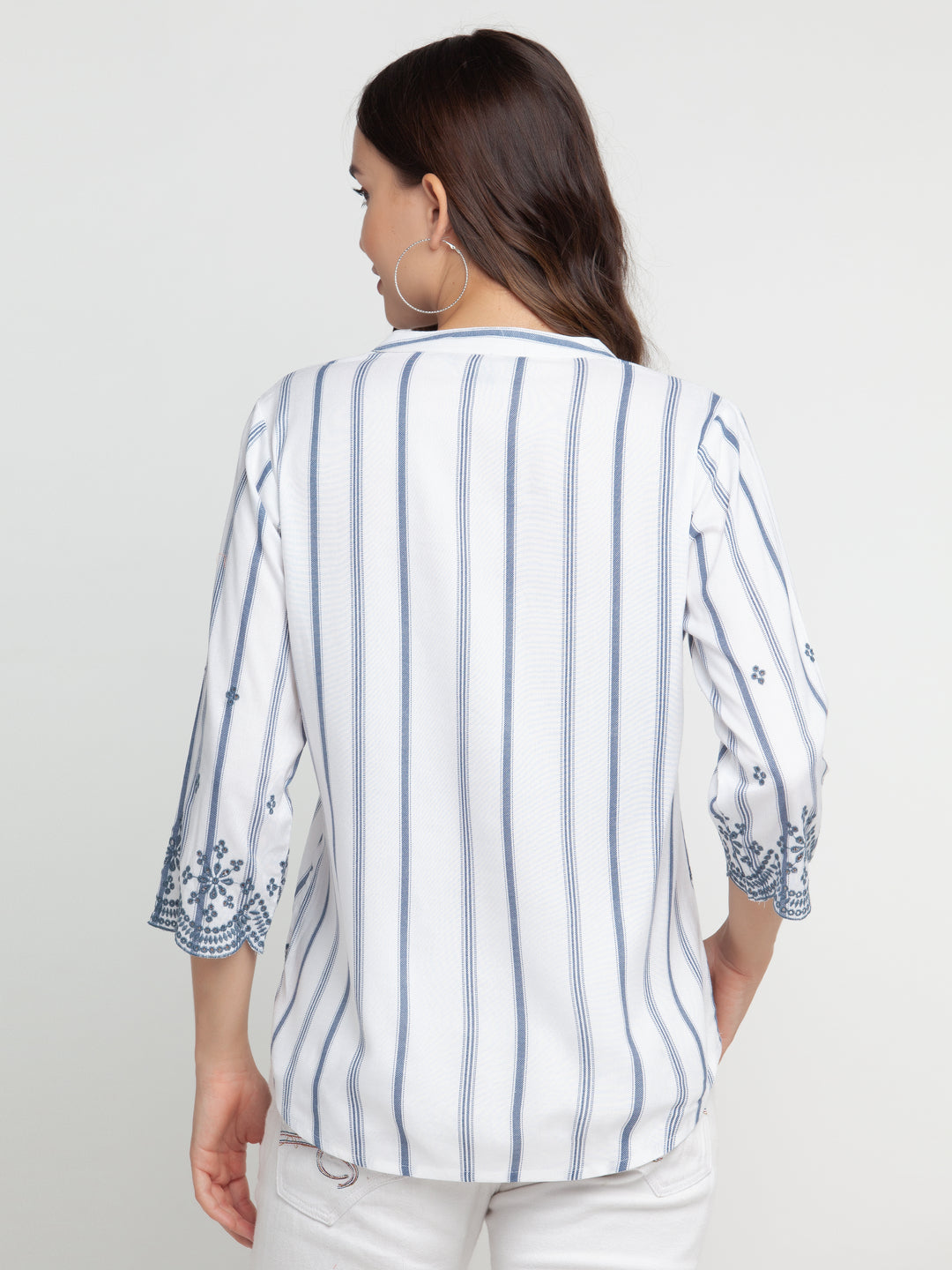 White Embroidered Regular Top