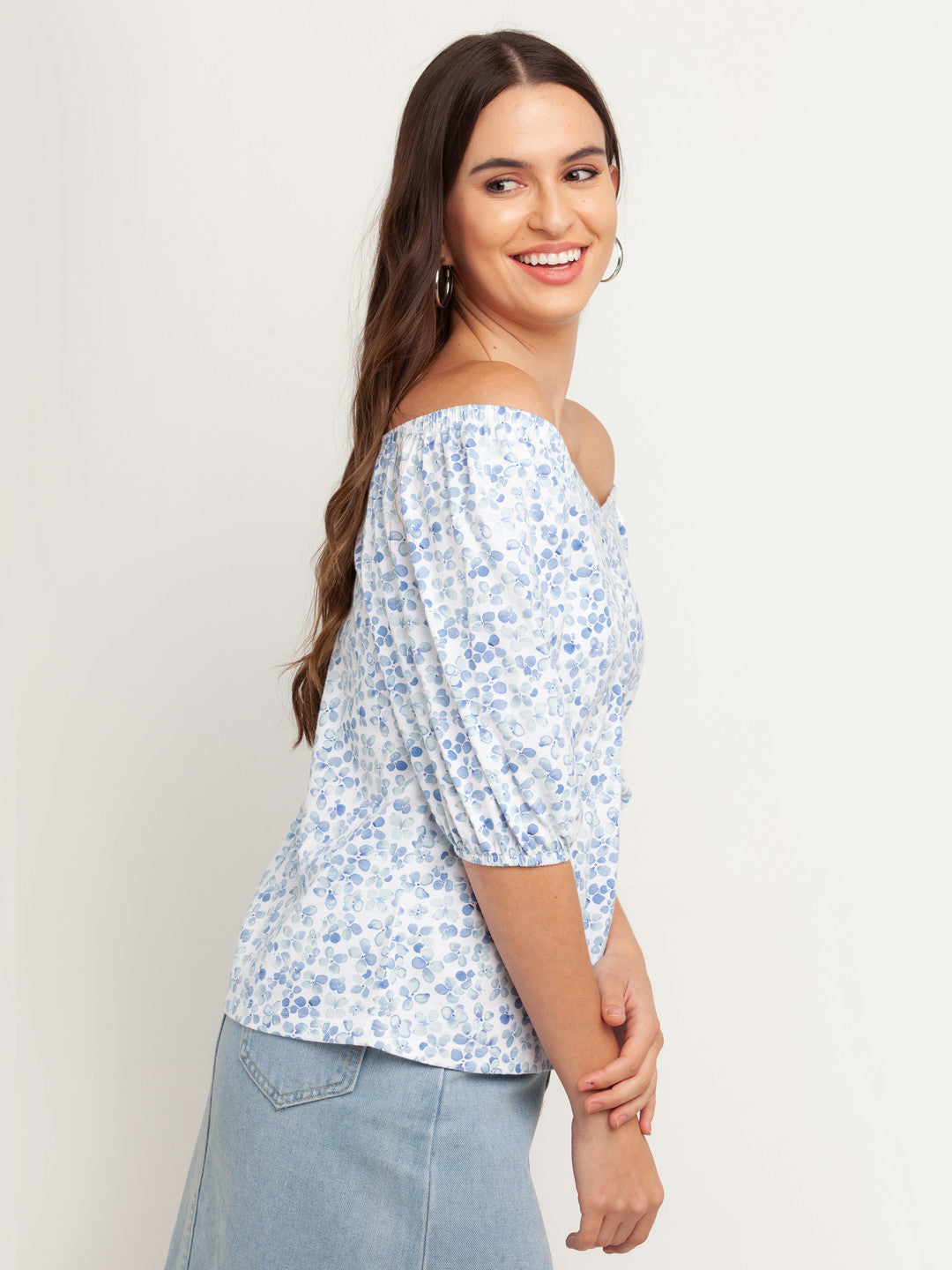 White Solid Short Sleeves Top For Women