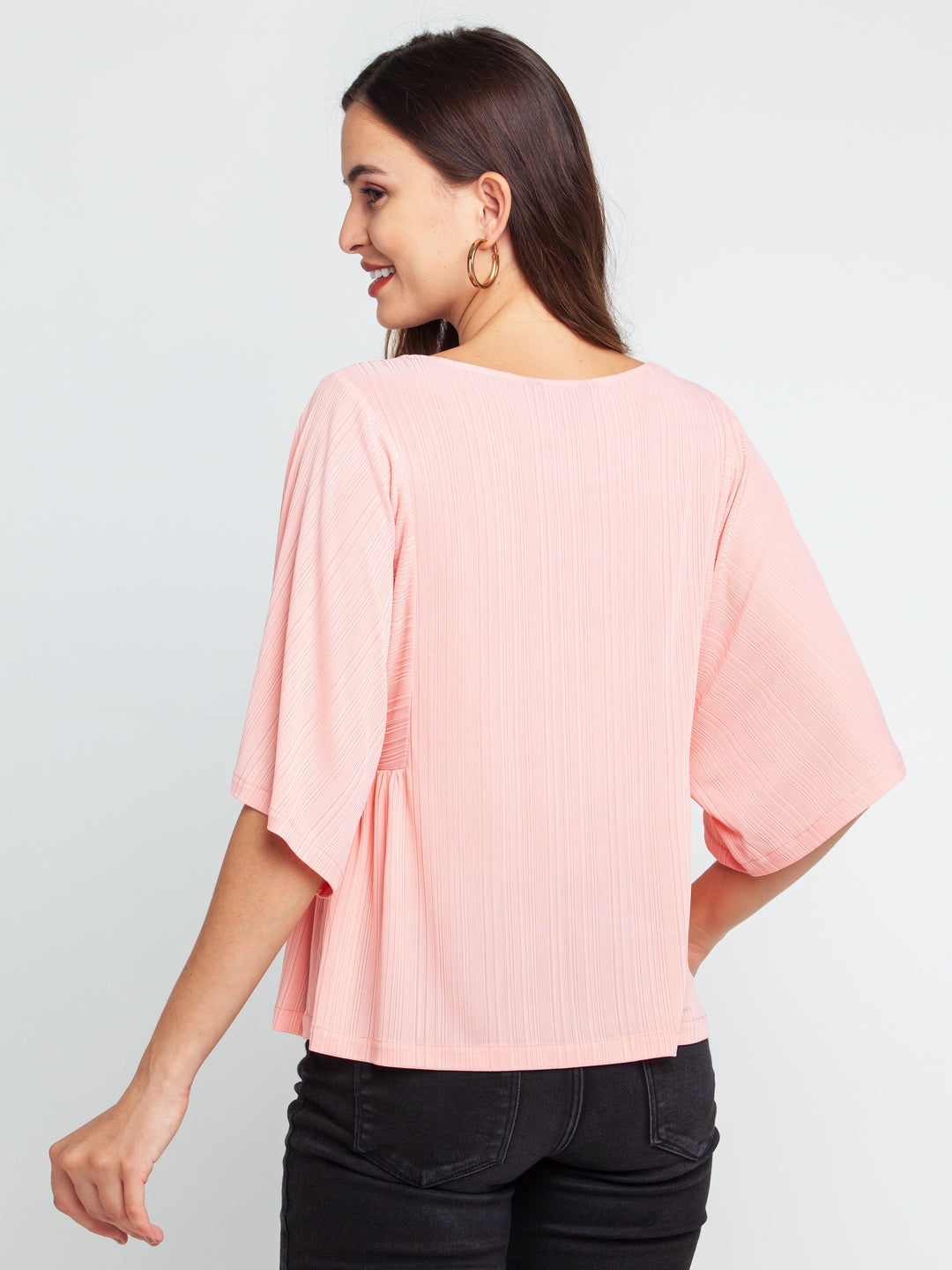 Pink Solid Flared Sleeve Top