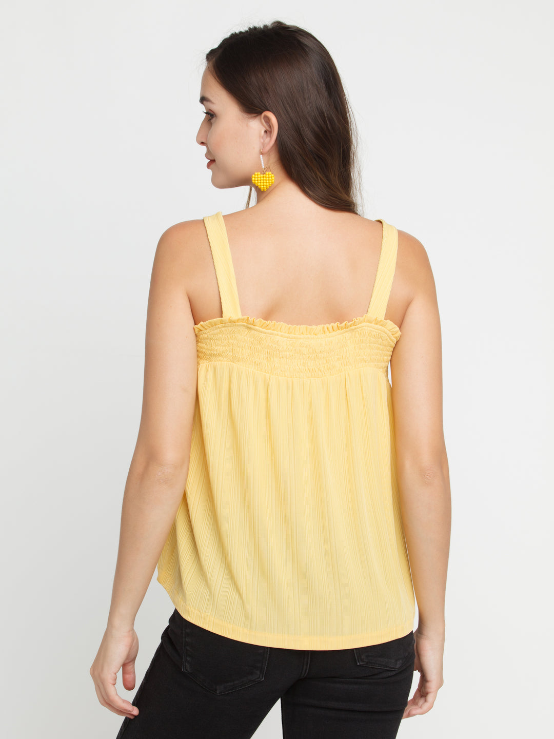Yellow Solid Elasticated Top For Women