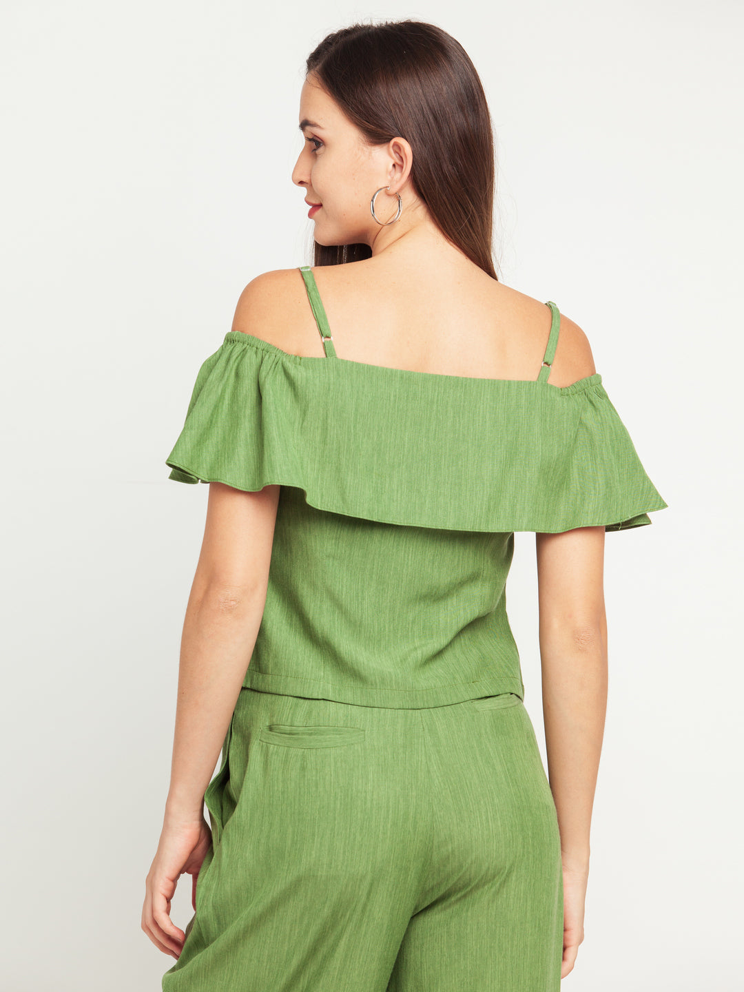 Green Solid Strappy Top For Women