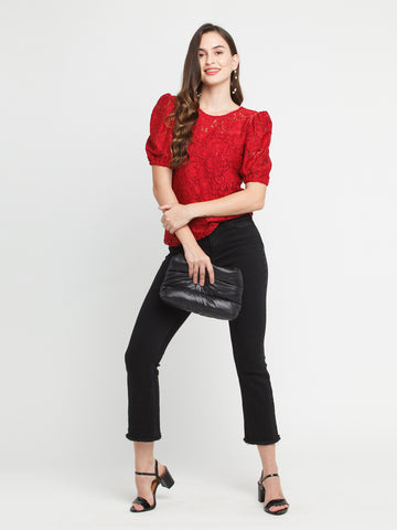 Maroon Solid Slit Sleeve Top For Women