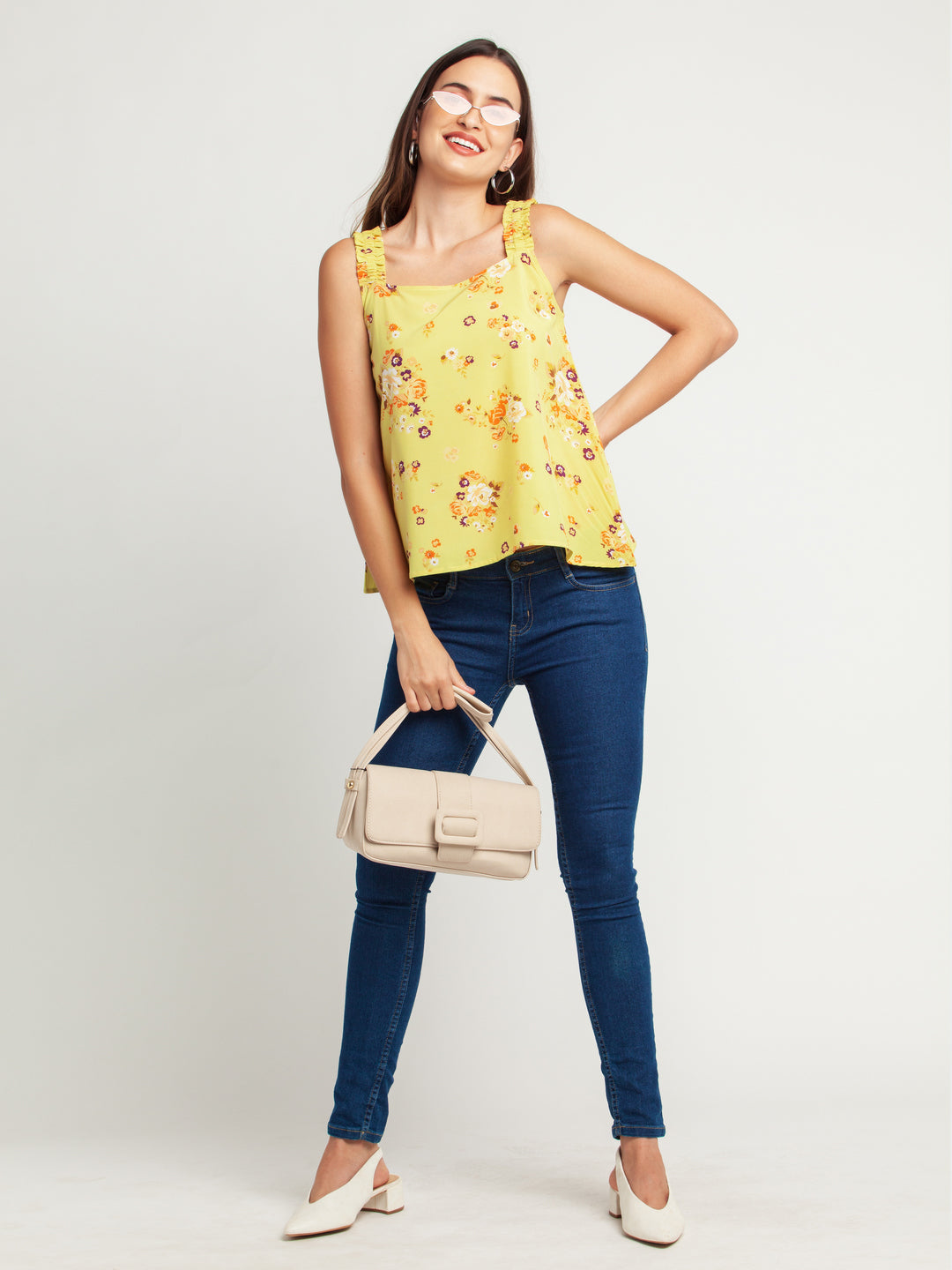 Yellow Printed Elasticated Top