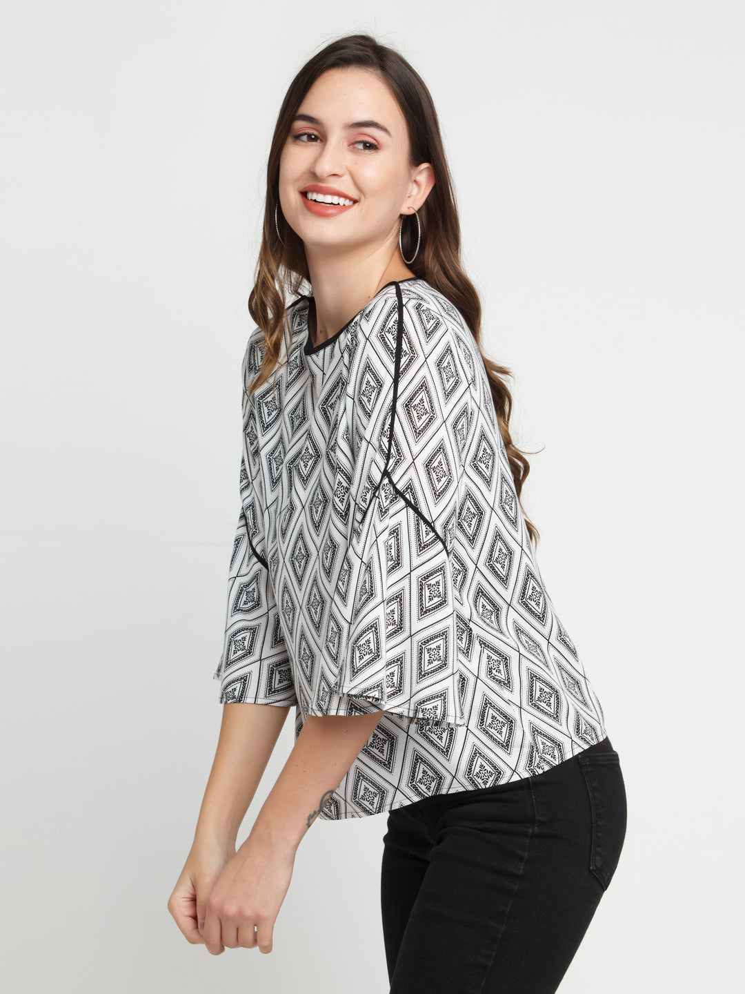 White Printed Top For Women