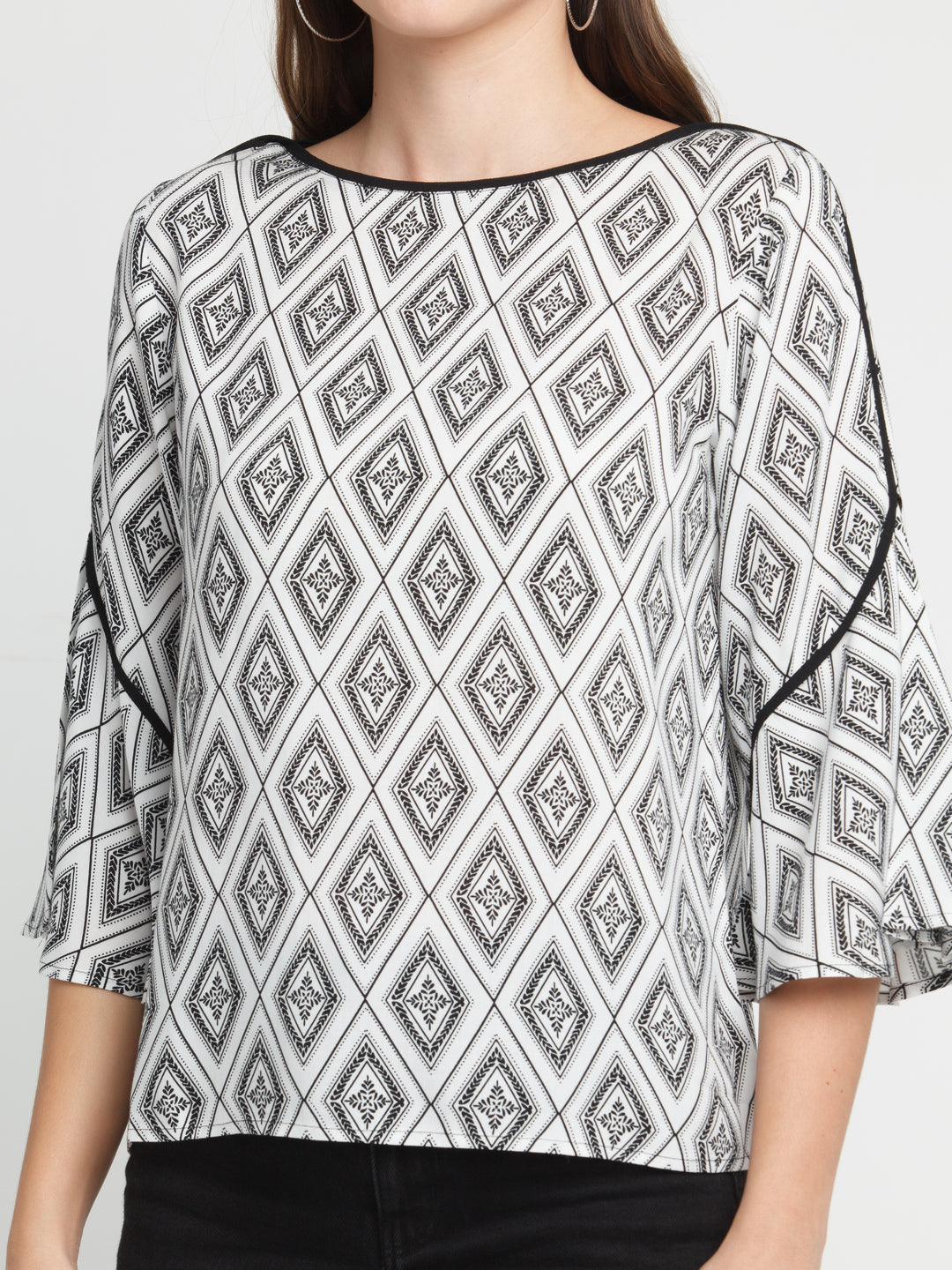 White Printed Top For Women