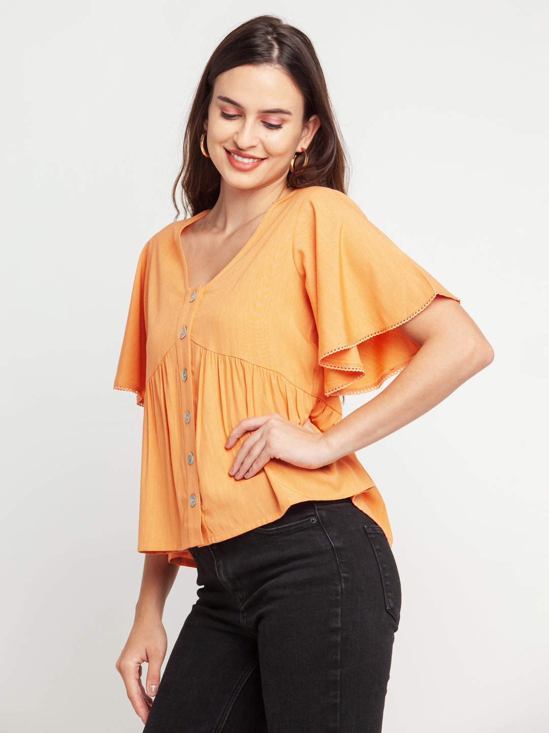 Peach Solid Lace Insert Top