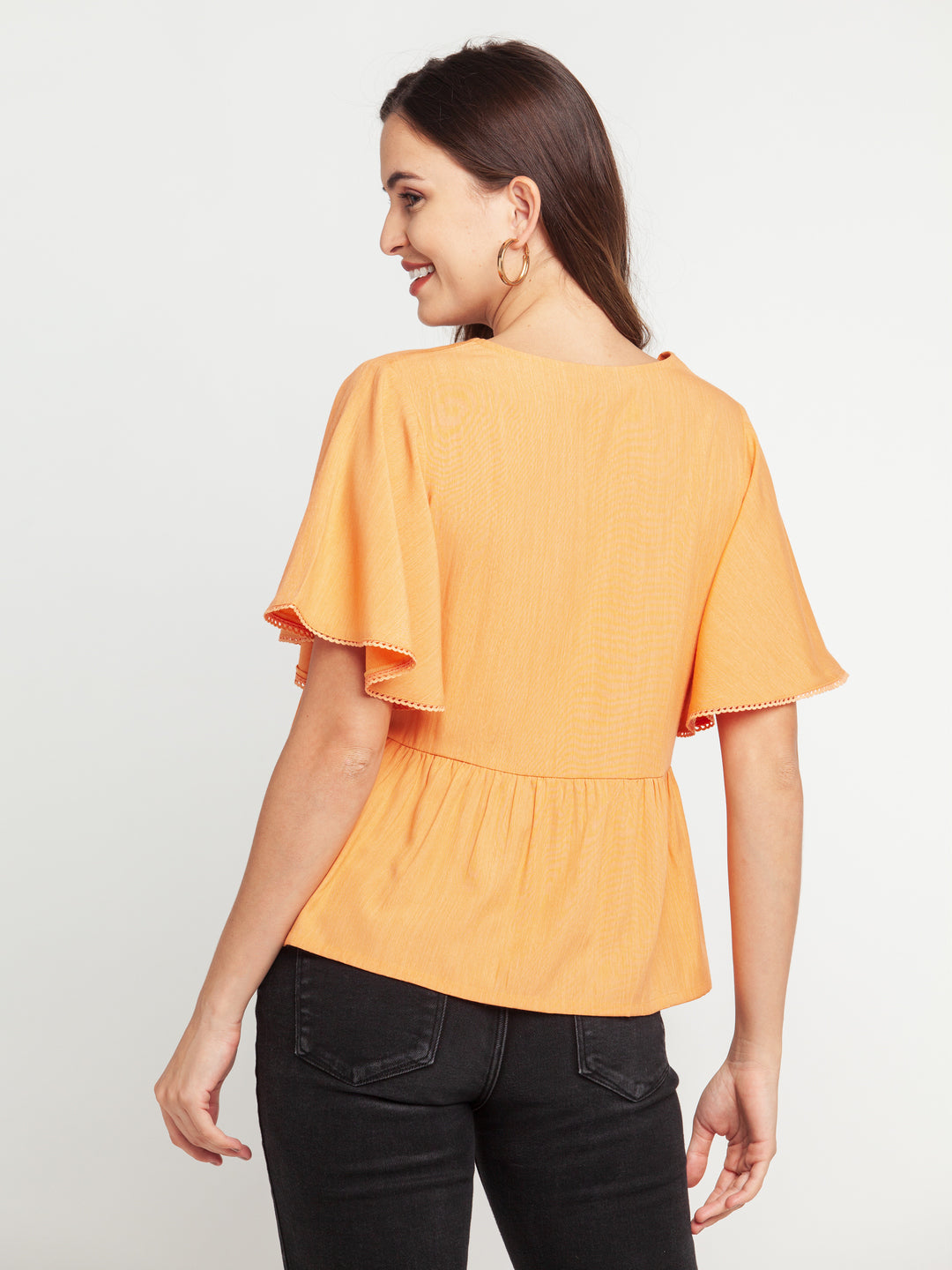 Peach Solid Lace Insert Top