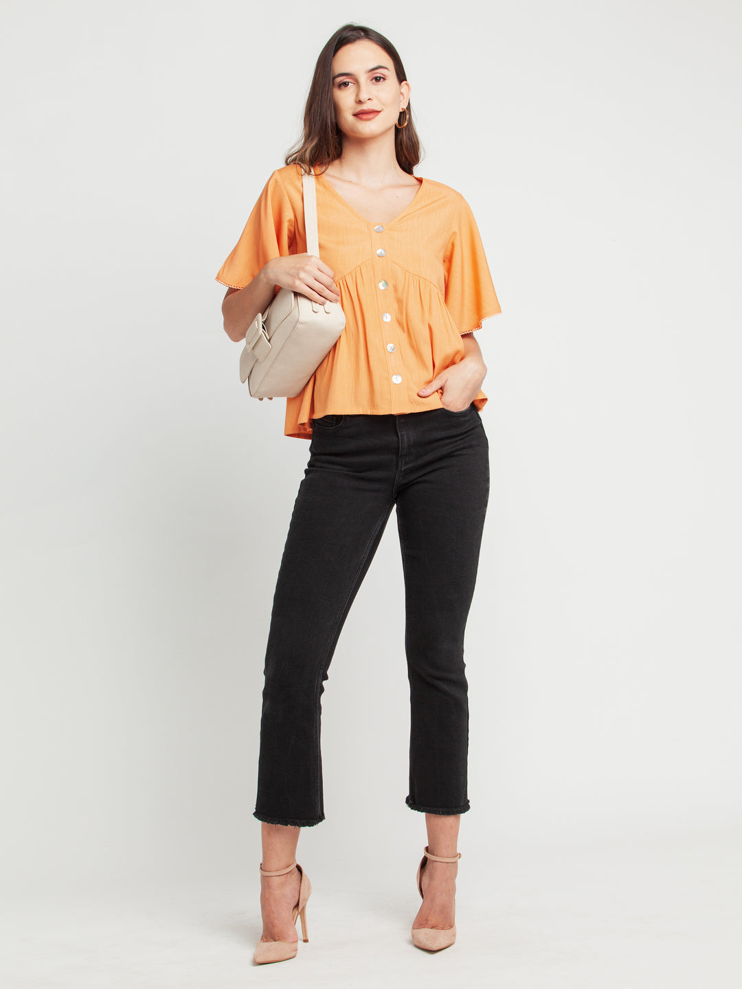 Peach Solid Lace Insert Top