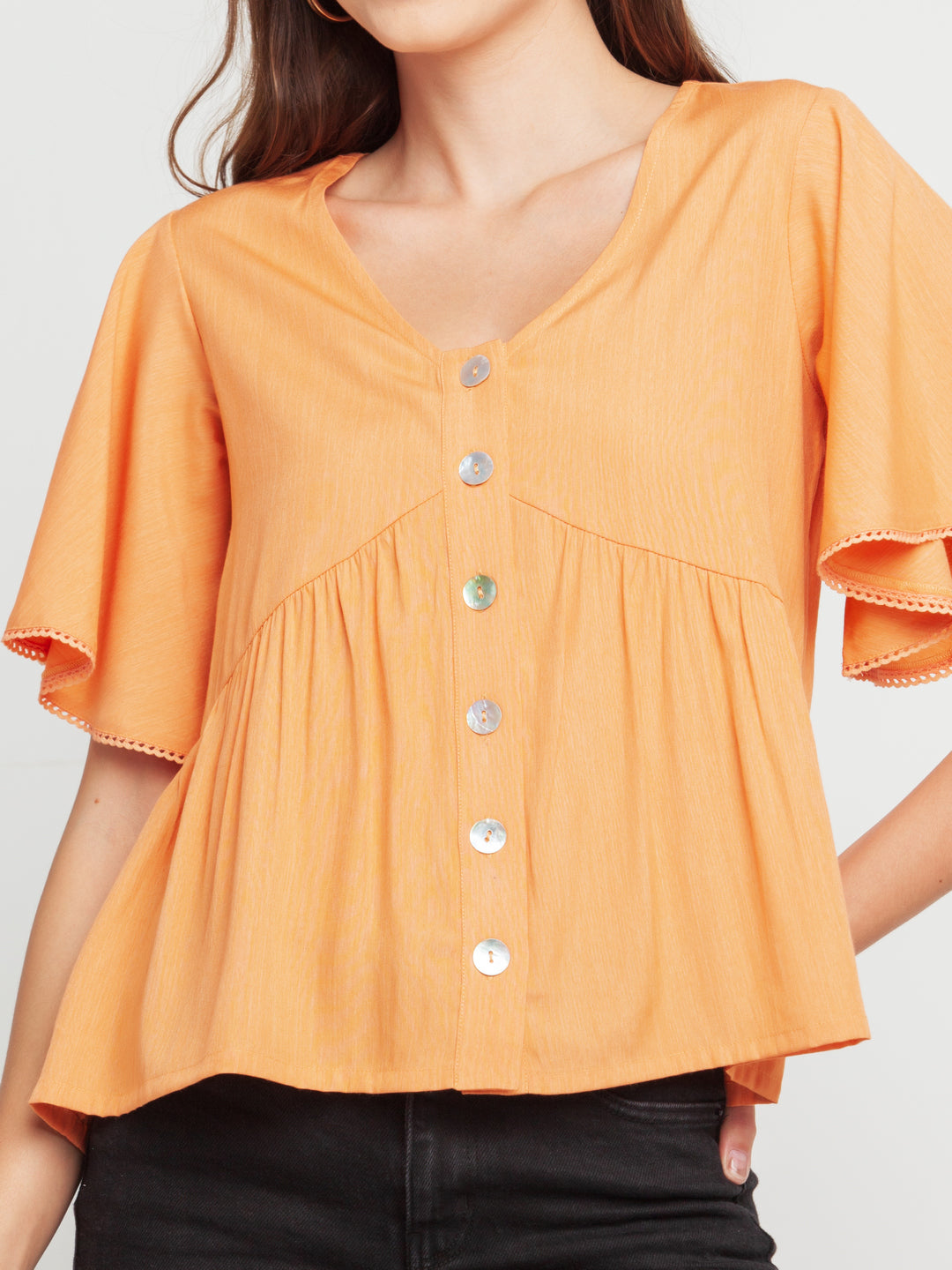 Peach Solid Lace Insert Top