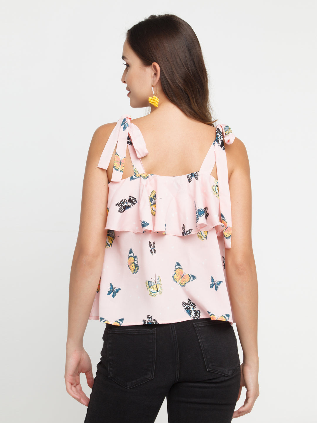 Pink Printed Ruffled Top For Women