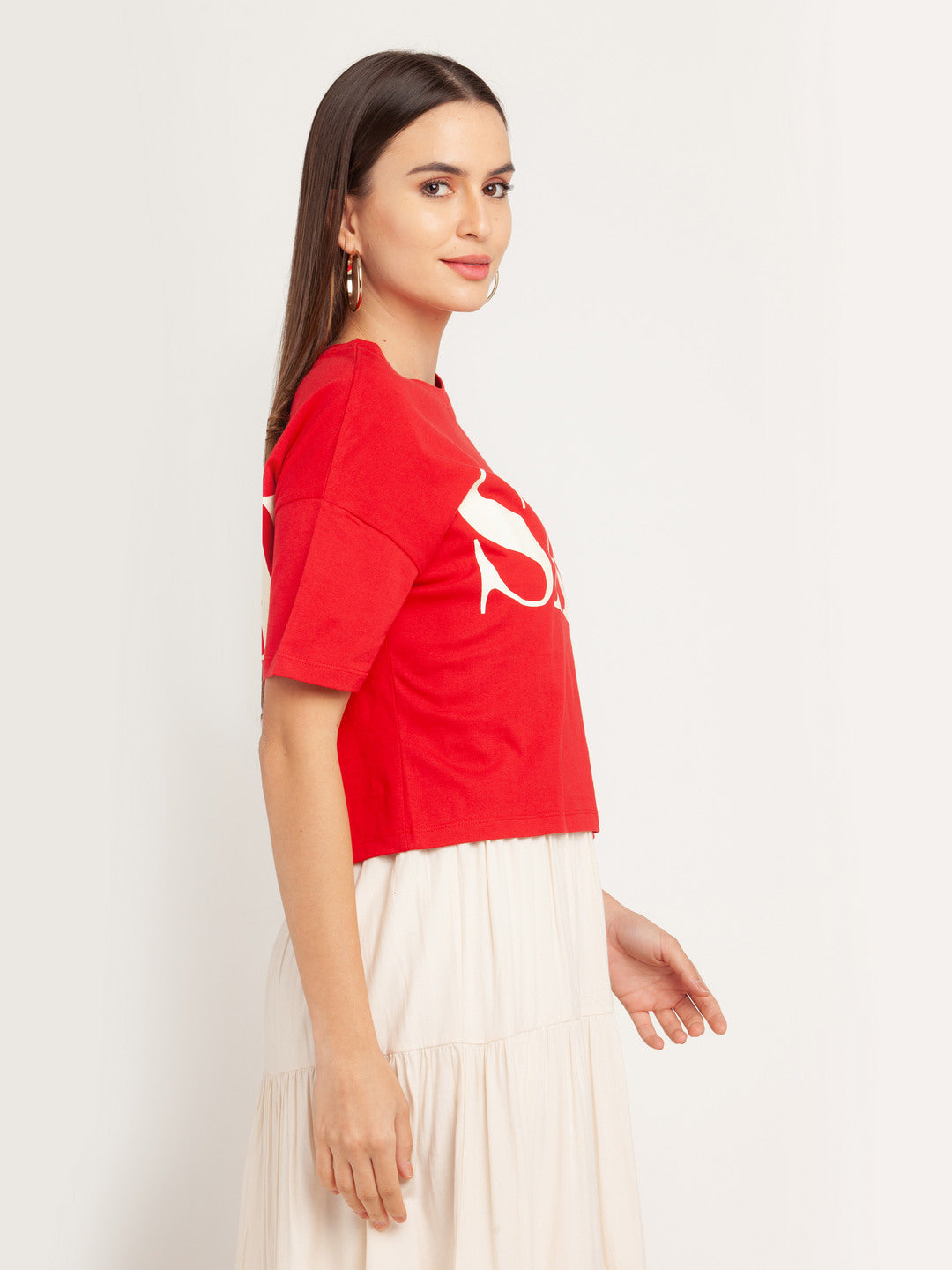 Red Printed Cropped T-Shirt
