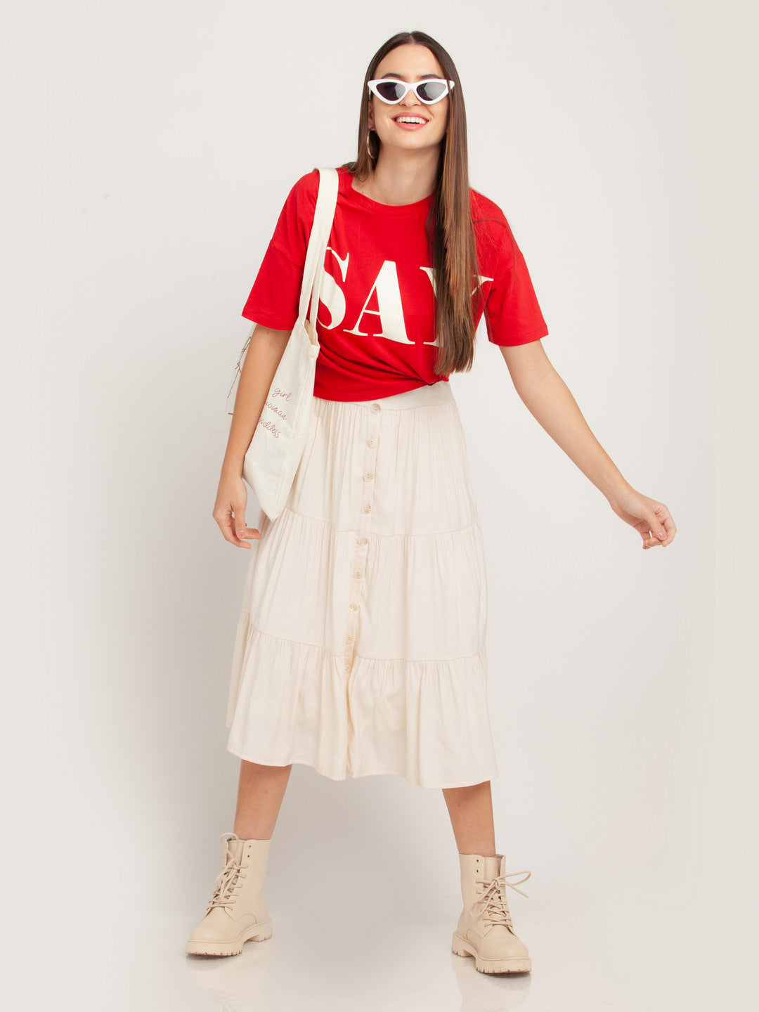 Red Printed Cropped T-Shirt