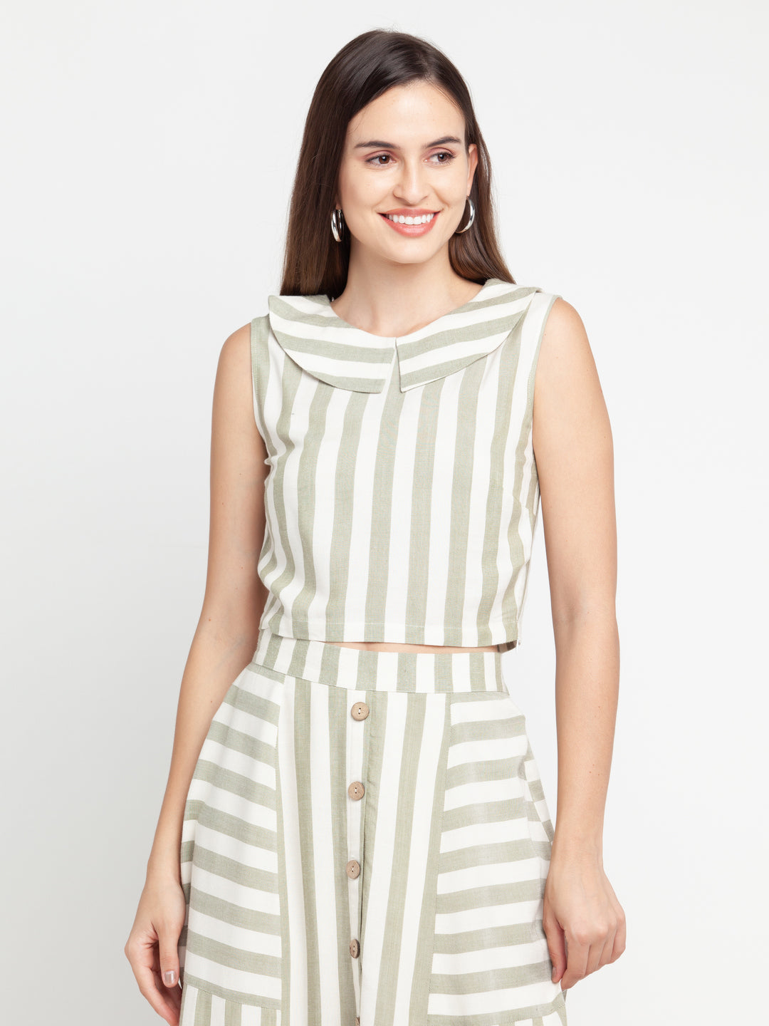 Off White Striped Top For Women