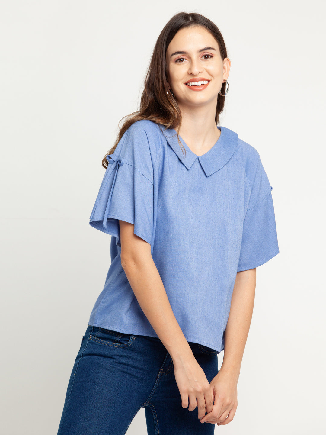 Blue Solid Top For Women