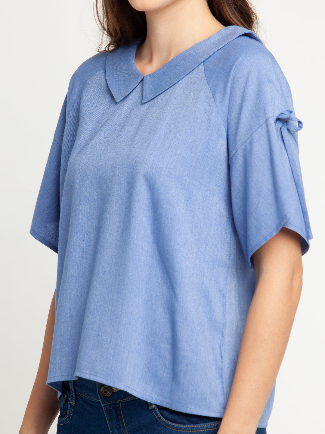 Blue Solid Top For Women