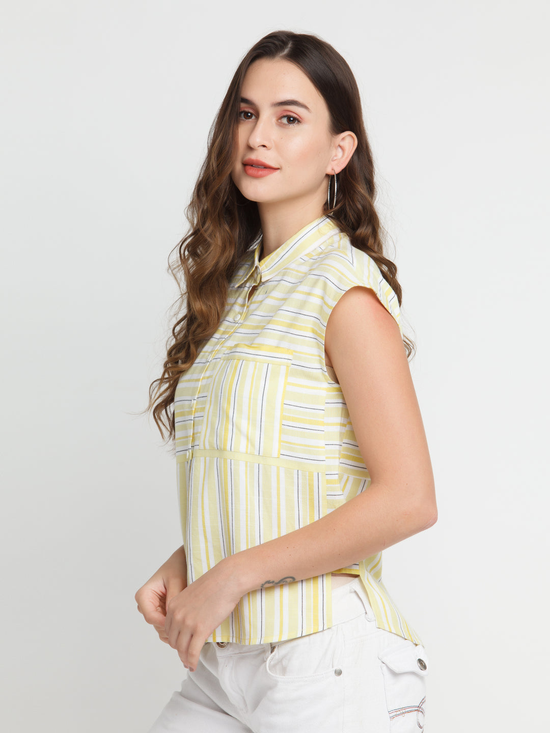 Off White Striped Shirt For Women