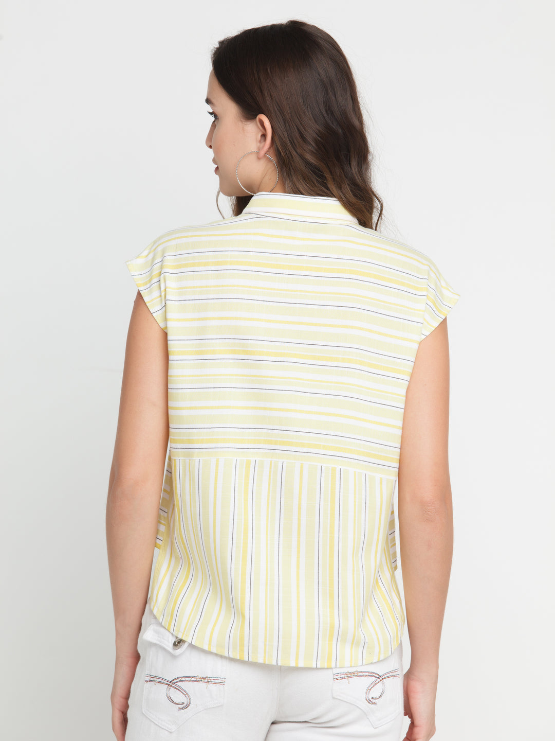 Off White Striped Shirt For Women