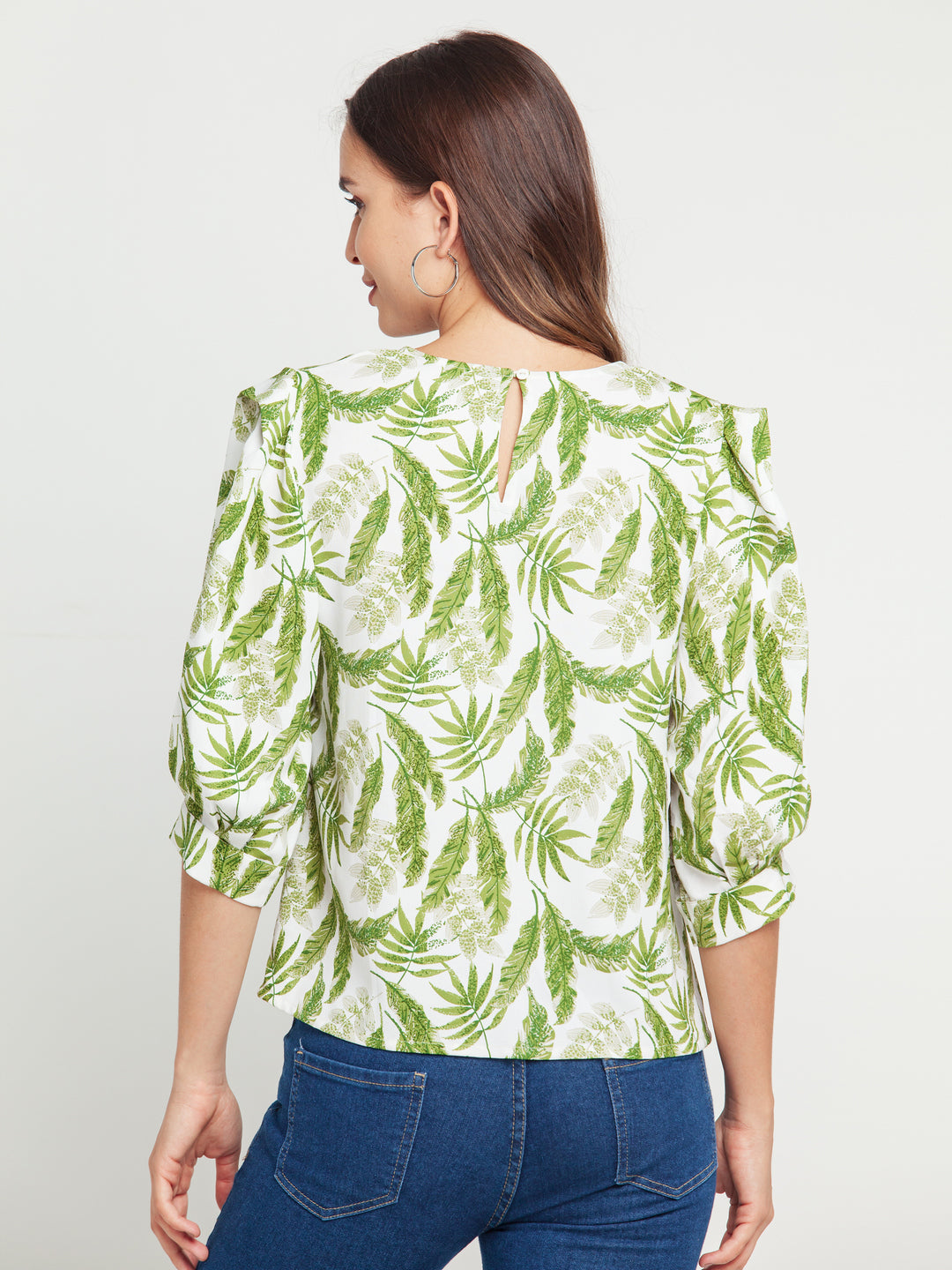 Off White Printed Puff Sleeve Top