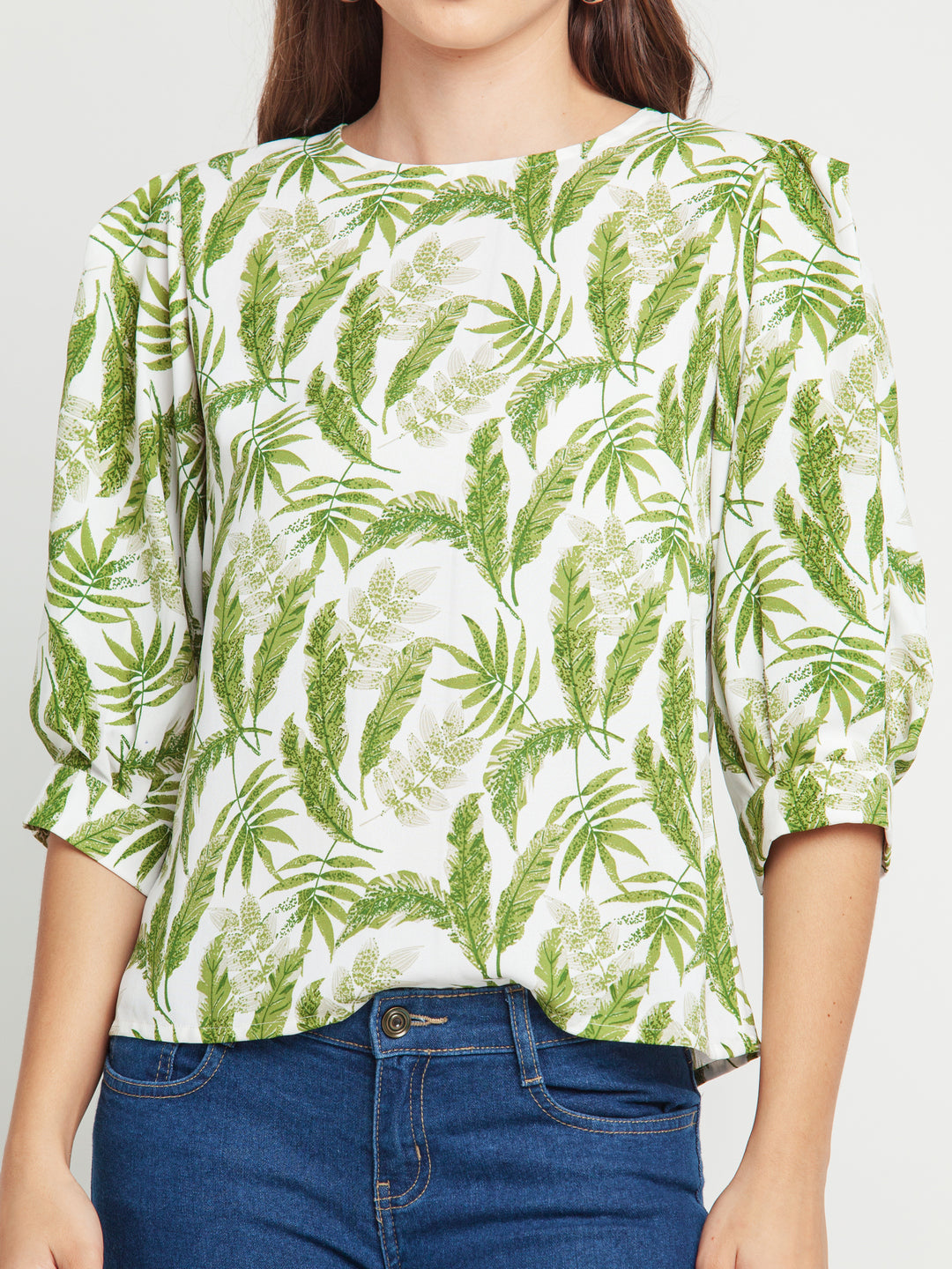 Off White Printed Puff Sleeve Top