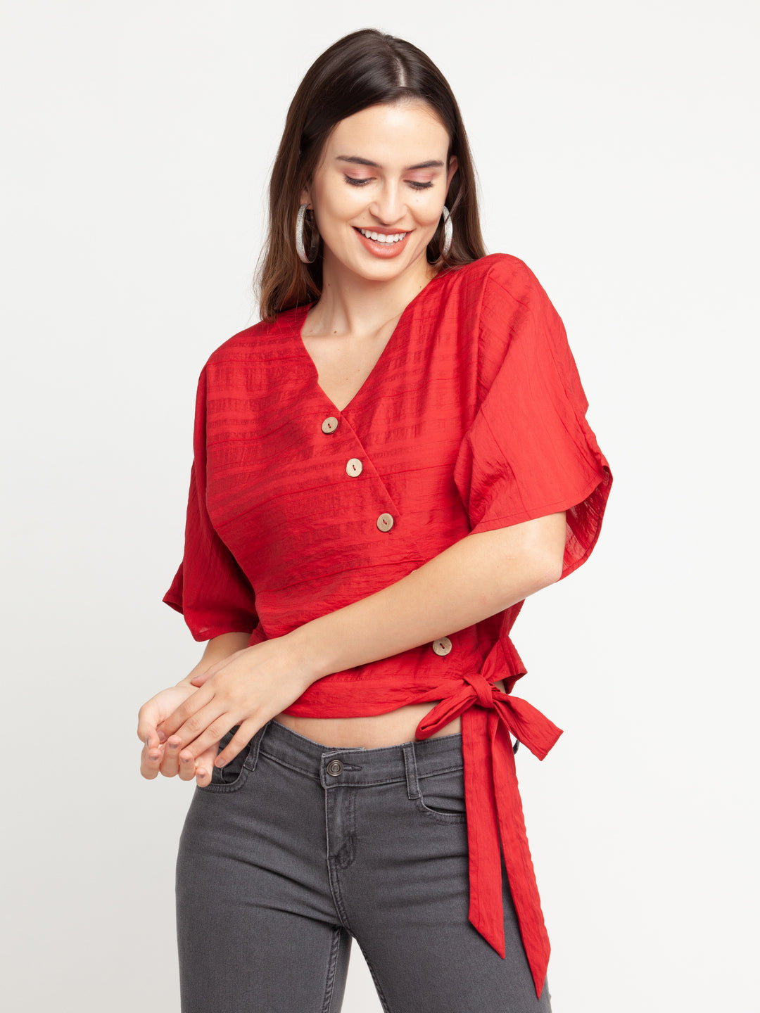 Red Solid Tie-Up Top