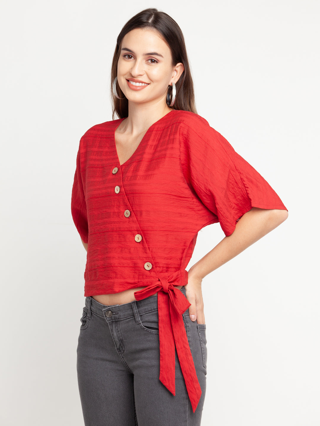 Red Solid Tie-Up Top