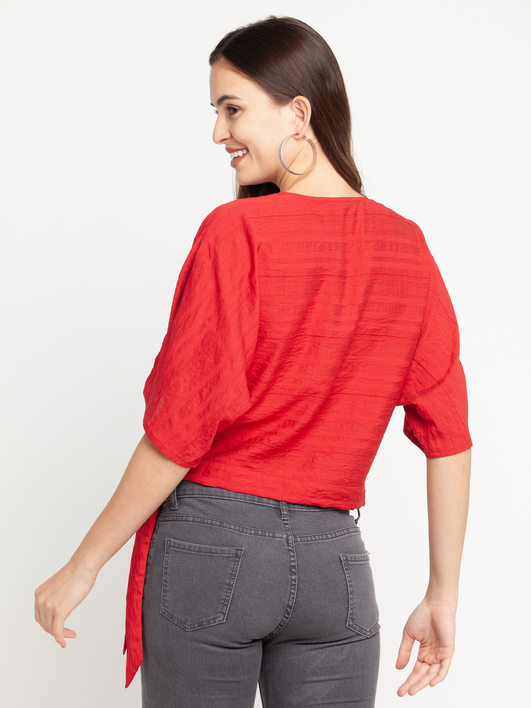 Red Solid Tie-Up Top