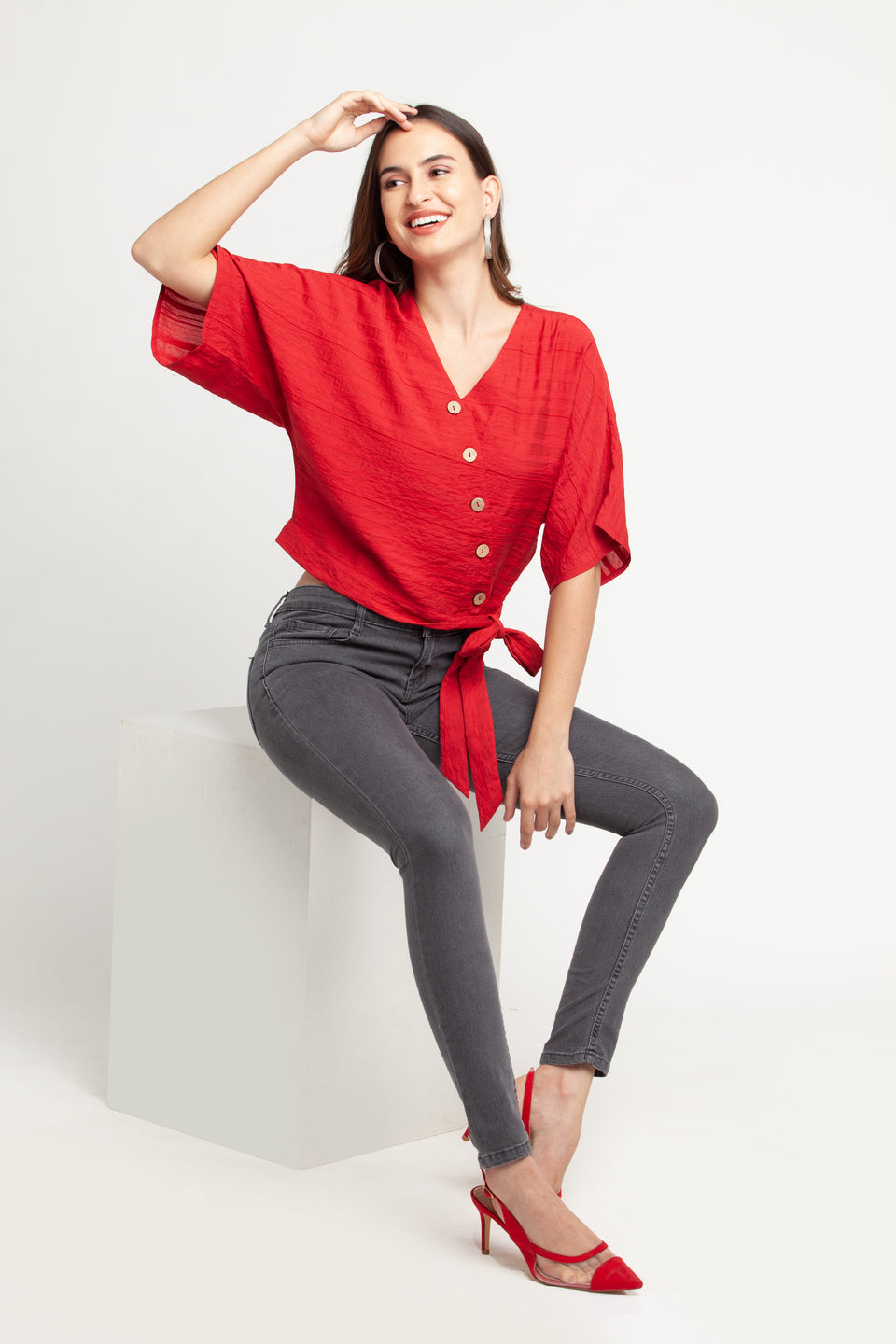 Red Solid Tie-Up Top