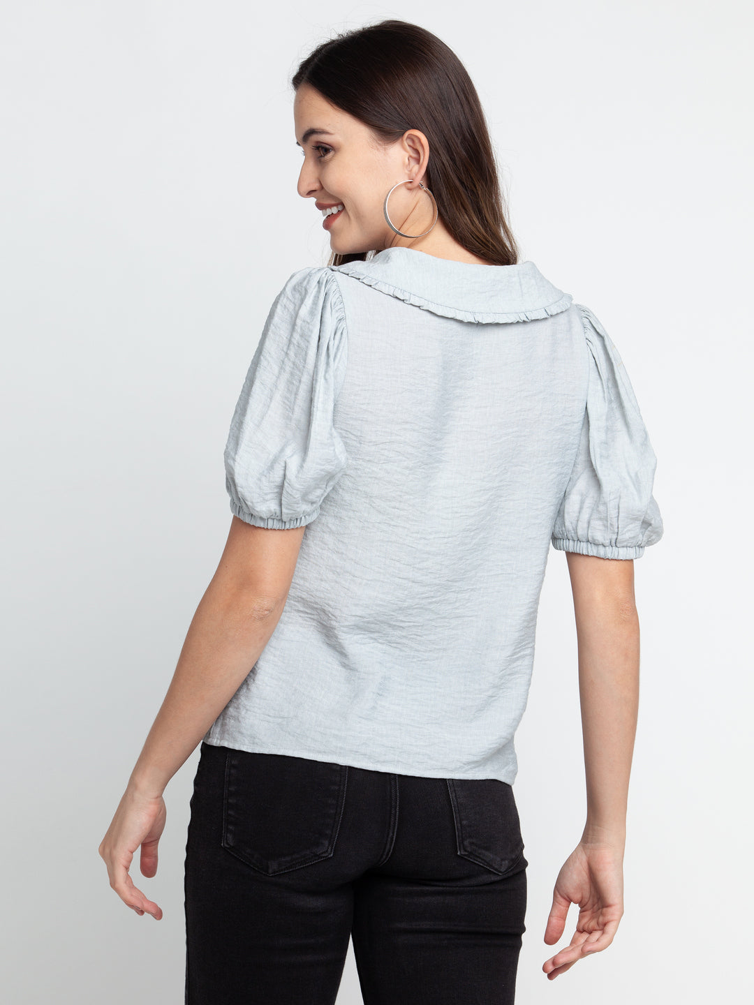 Grey Solid Pleated Shirt