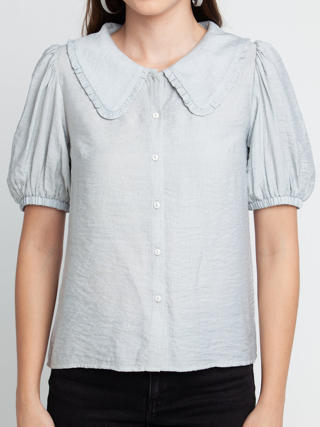 Grey Solid Pleated Shirt