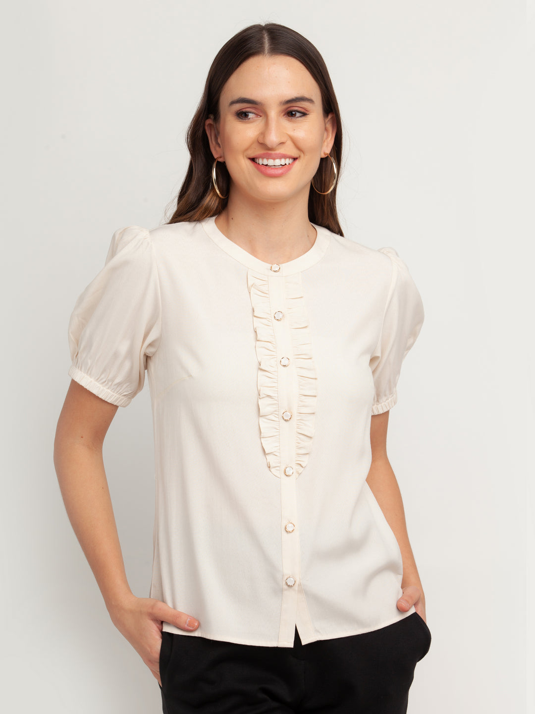 Off White Solid Top For Women