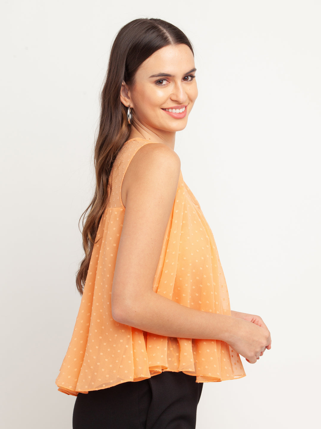 Peach Solid Top For Women