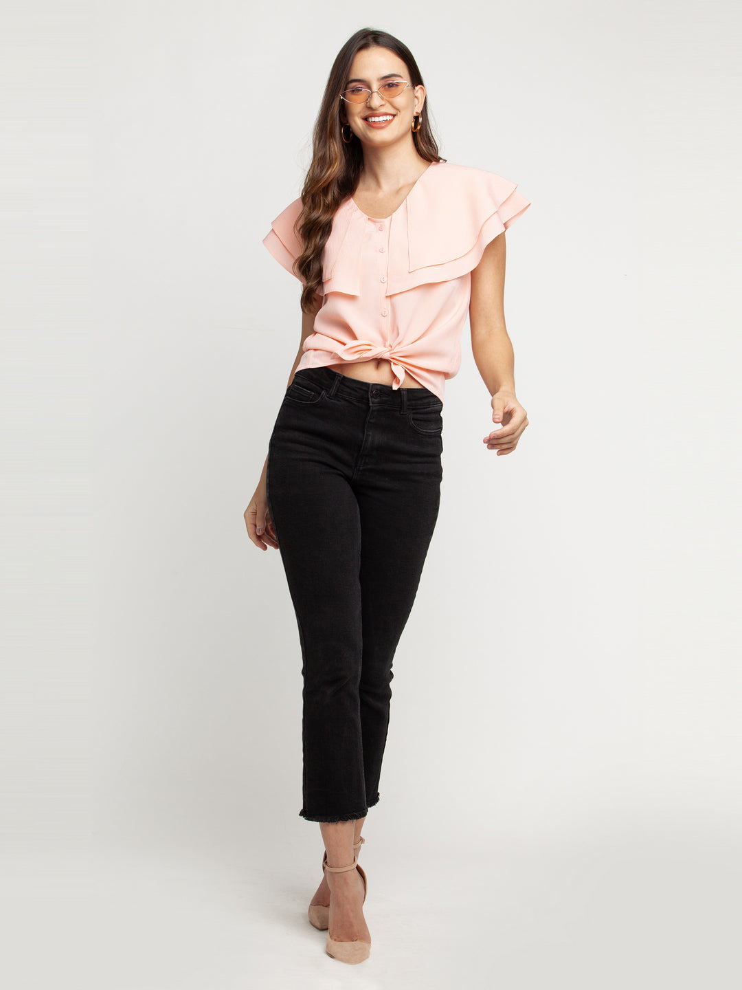 Peach Solid Layered Top