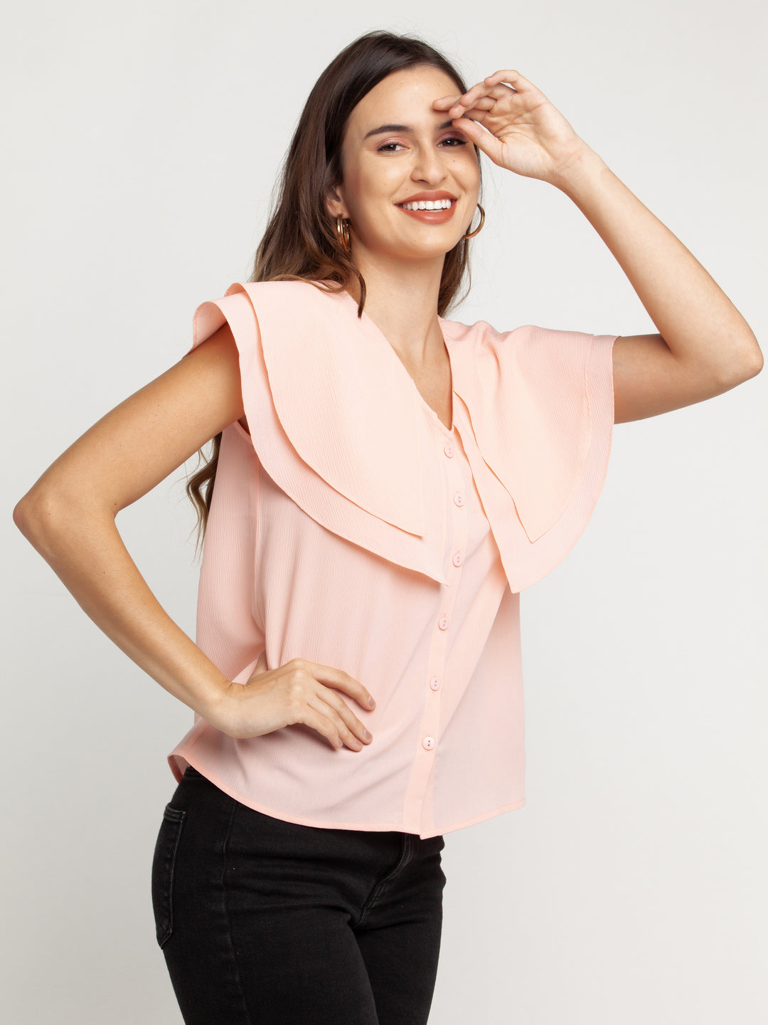 Peach Solid Layered Top