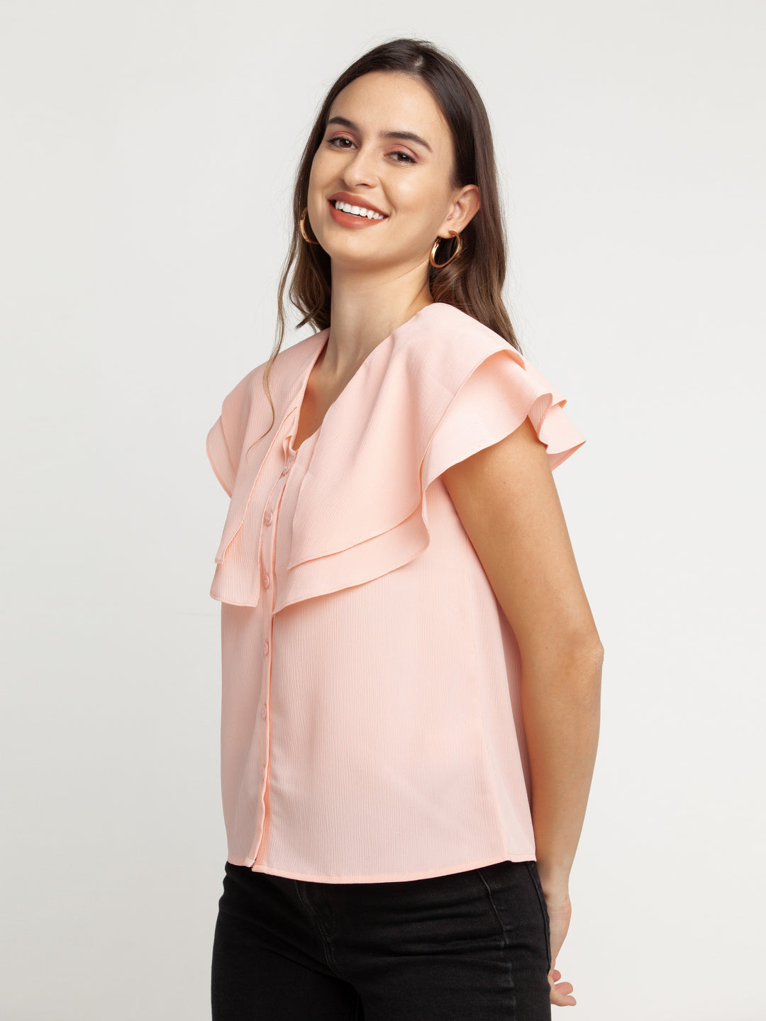 Peach Solid Layered Top For Women
