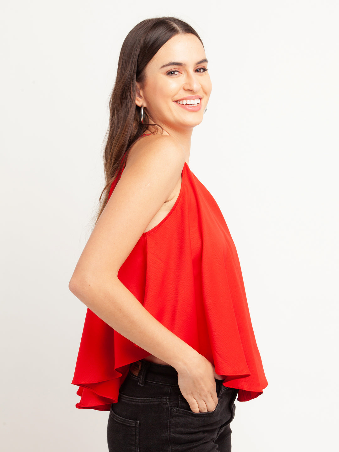 Red Solid Top For Women