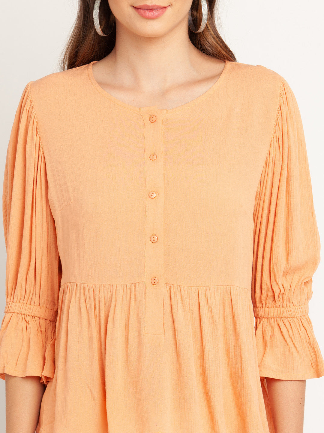 Orange Solid Gathered Top For Women